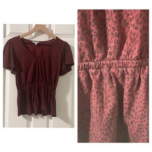 Lucky Brand Maroon Cheetah Print Top - size XS